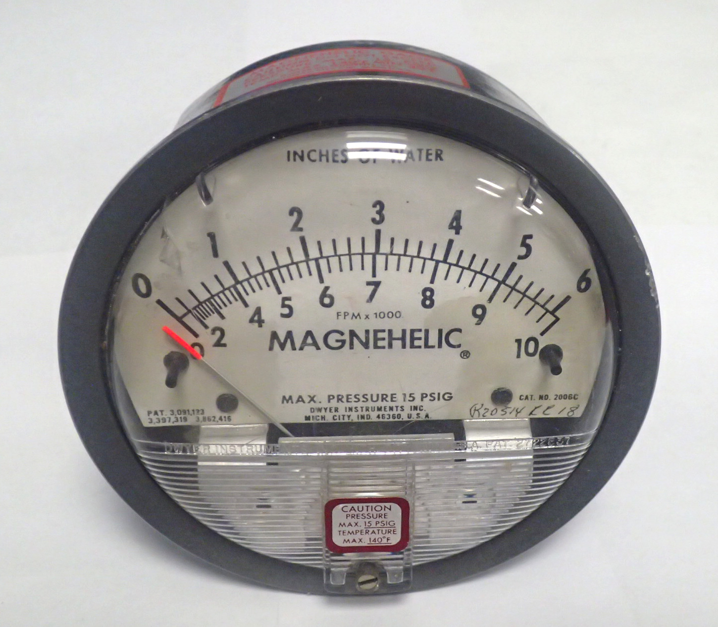 DWYER MAGNEHELIC 2006C DIFFERENTIAL PRESSURE GAUGE 0-6 IN WC