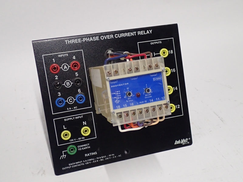 Lab-Volt 3811-10 Three-Phase Over Current Relay In 5 A (100%) - 10 A Max - 60 Hz Out 120Vdc-0.5A; 240Vac -5A Tested
