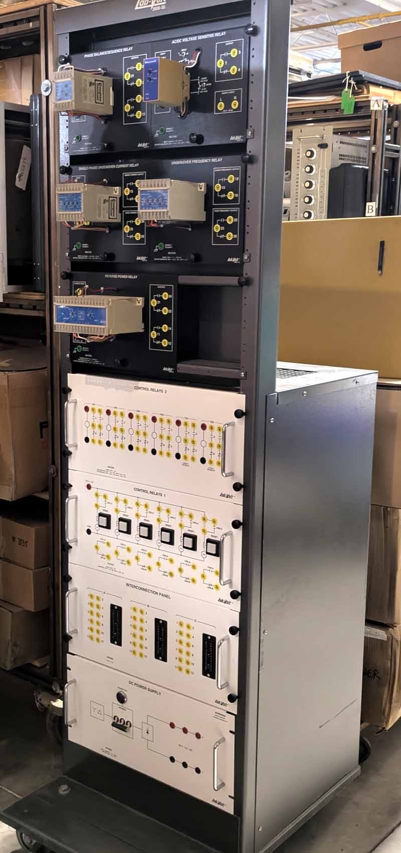 Lab-Volt 3806-30 Protective Relaying Control Station which includes 3822-10, 3818-10, 3810-10, 3821-10 & 3824-20