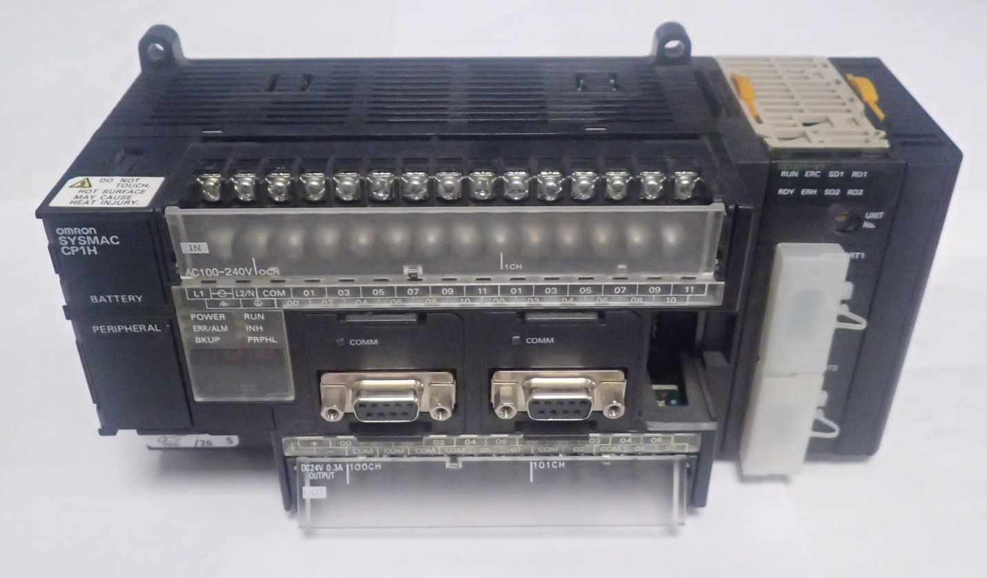 OMRON CP1H-X40DR-A PLC W/ CP1W-EXT01 CJ1W-SCU21-V1 & CJ1W-TER01