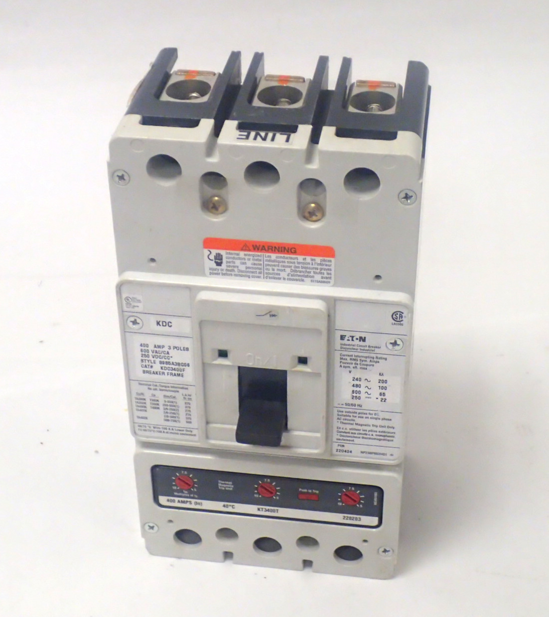 EATON CUTLER HAMMER KDC3400F SERIES C 400A 3 POLE K FRAME CIRCUIT BREAKER