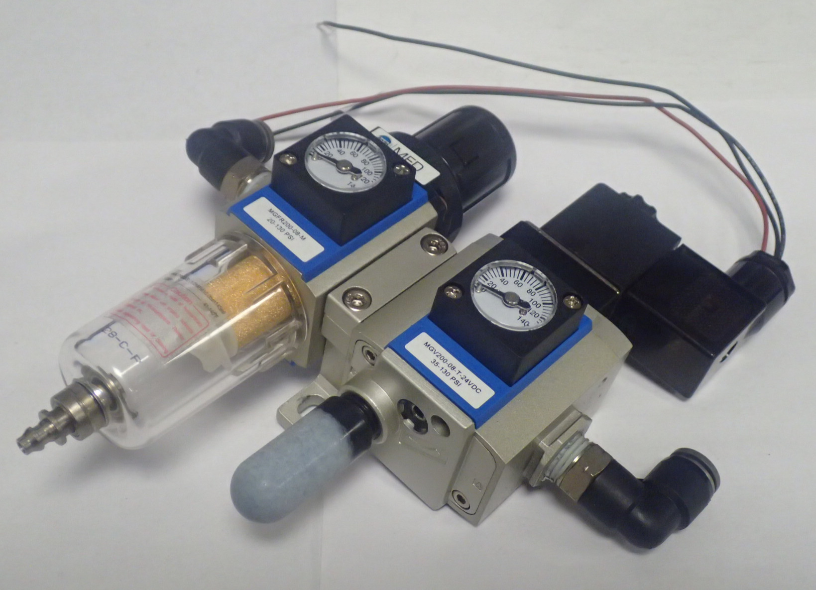 BIMBA MFD PNEUMATIC AIR PREP UNIT MGFR200-08-M FILTER REGULATOR W/ MGV200