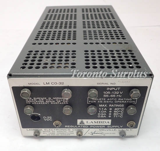 a 32V, 1.1A Lambda LM CO-32 Linear Regulated with Overvoltage Protection, 0-32 VDC, 1.1 Amp
