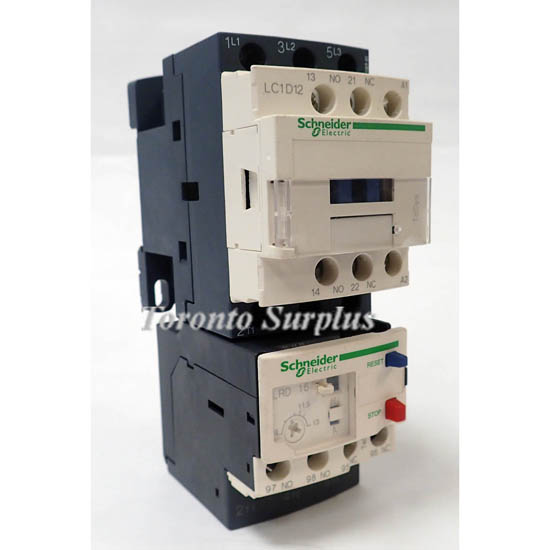 Schneider LC1D12 Contactor w/ LRD16 Overload Relay 24 VDC Coil