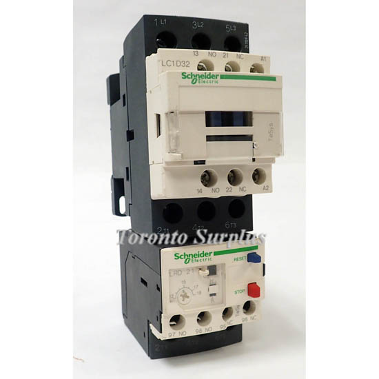 Schneider LC1D32 Contactor w/ LRD21 Overload Relay, 24 VDC Coil