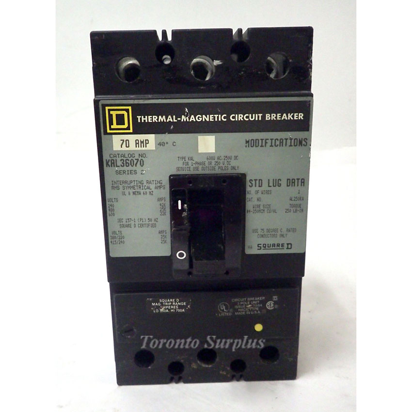 Square D KAL36070 70A 600VAC, 250 VDC Thermal-Magnetic Circuit Breaker
