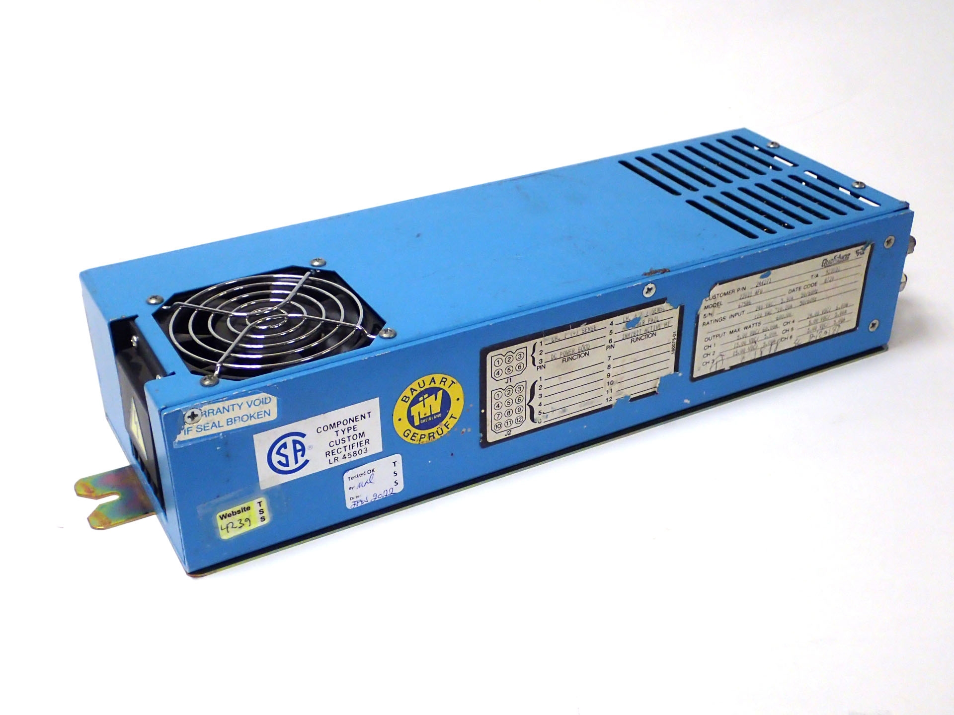 am 5 V 60 A / 5 V 5 A / 5 V 5 A / 15 V 5 A / 15 V 5 A / 24 V 6 A - 600 W max Qualidyne Lambda 23031AFG Power Supply, Enclosed Frame, Switching Type, Six Outputs - 600W max