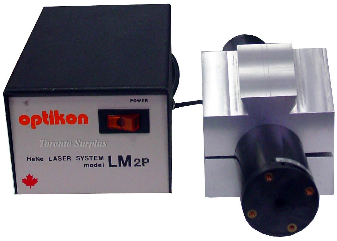 JDS Uniphase JDSU 1122P HeNe Laser 2mW Linear Polarization with Stand, and Optikon LM2P Power Supply