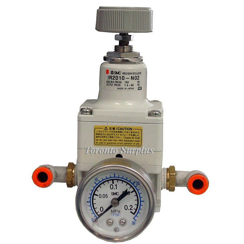 SMC IR2010-N02 / IR2010N02 Series IR2000 Precision Regulator 150PSI with 1/4" SMC Quick Fitting & 30 PSI Pressure Gauge