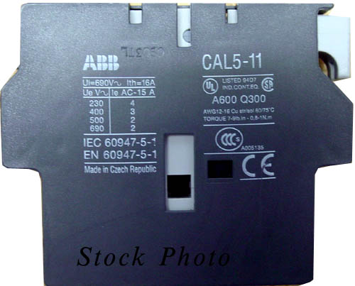 ABB CAL5-11 Auxiliary Block Contact, 1NO/1NC, Side Mount, For Use with A/AE/AL9-75 Contactor