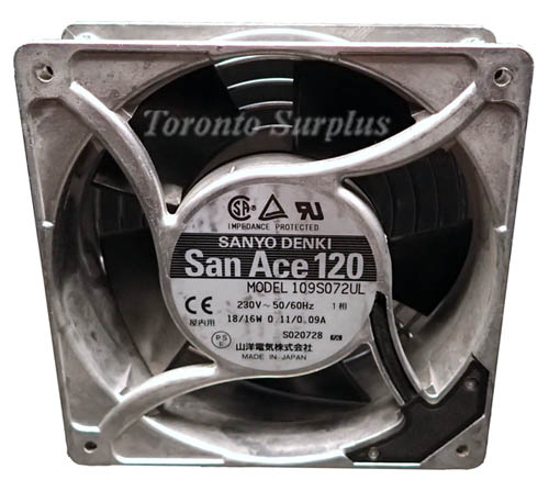 120mm x 38mm Sanyo DenkI 109S072UL San Ace 120 Cooling Fan - 230V, 50/60Hz