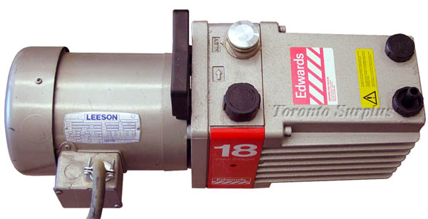 Edwards 18 E2M-18 / E2M18 Direct Drive, Sliding Vane, Single Stage Rotary Vacuum Pump with Leeson C6T17FC1B / 1-10047-00 / 11004700 Motor - 3/4HP, 1724RPM, 208-230VAC, 3PH