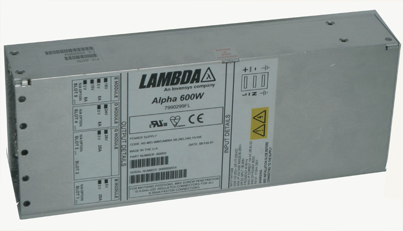 am 5V 25A / 25V 25A / 24V 8A / 15V 8A Lambda Alpha 600W / J60050 / 7990299FL Power Supply, Switching Type, Quad Output