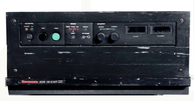 a 16V, 310A Sorensen DCR16-310T Programmable Power Supply, 0-16 VDC, 0-310 Amp