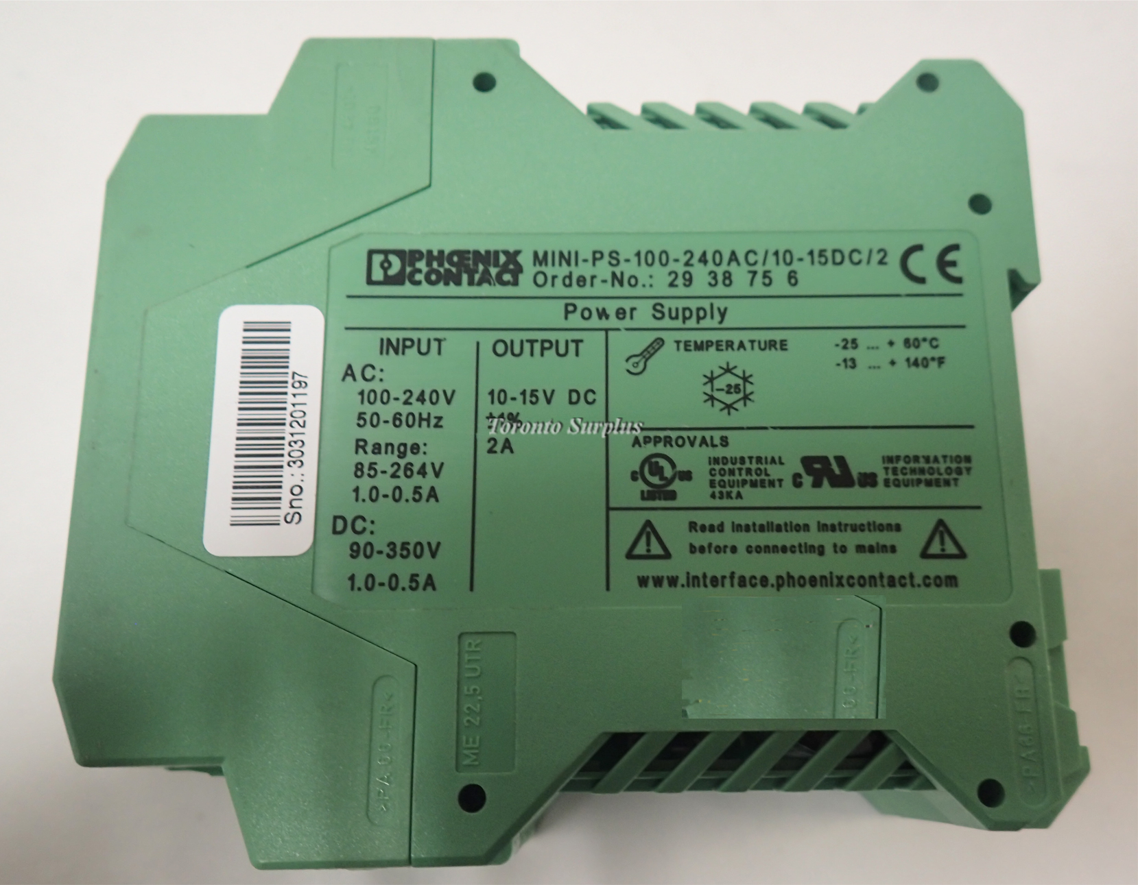 af 24V, 2.0A Phoenix Contact Mini PS100-240AC/24DC/2 - AC-DC CONV, 48W, 2A, 24V