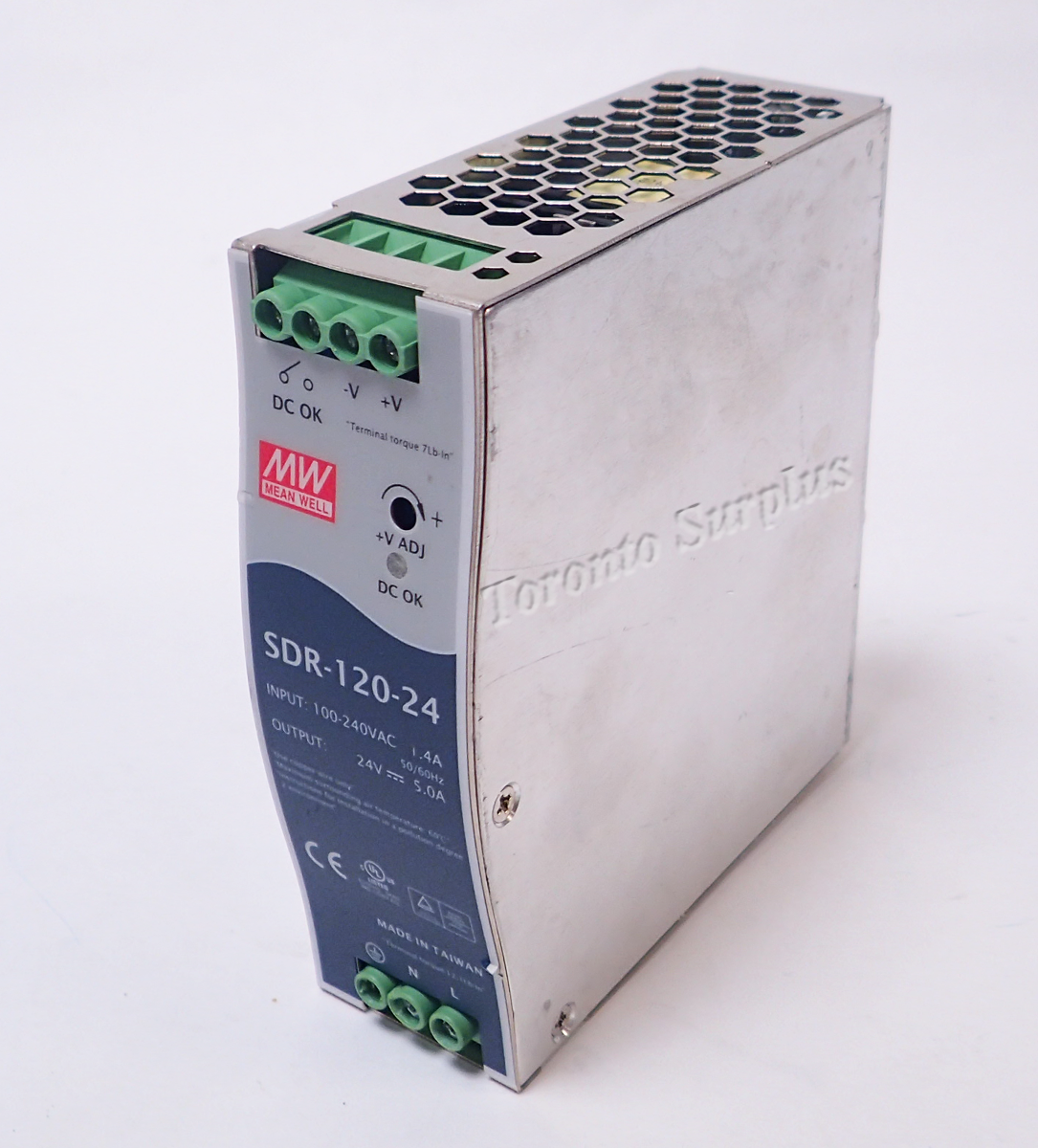 as 24V, 5A Mean Well SDR-120-24 AC/DC Power Supply, Enclosed Frame, Switching Type 24V, 5Amp