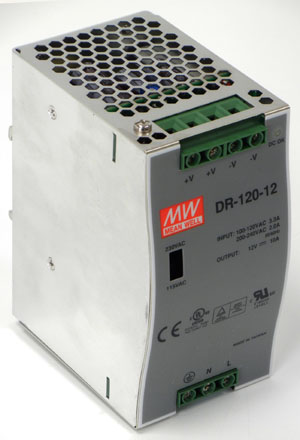 as 12V, 10A DR-120-12 Mean Well Power Supply, Enclosed Frame, Switching Type 12 V, 10 Amp