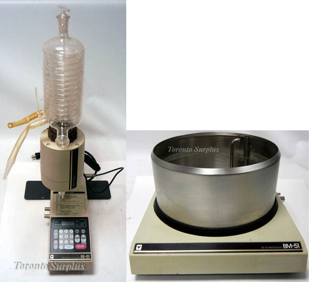 Yamato HiTEC RE-51 RE51 Rotary Evaporator with Glass Condenser, BM-51 BM51/ RE-51 Heated Water Bath and Interconnect Cables