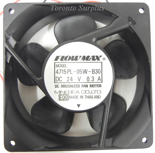 4 1/2 x 1 1/2 inch Minebea Flowmax 4715PL 05W B30 / 4715PL05WB30 DC Axial Fan, 24 V, 0.3A BRAND NEW / NOS