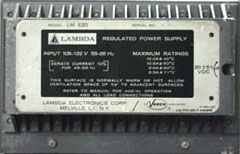 af 20V / 12A Lambda LM-E20 Regulated Power Supply, Linear, Enclosed Frame - MIL, 20 VDC, 12 A max